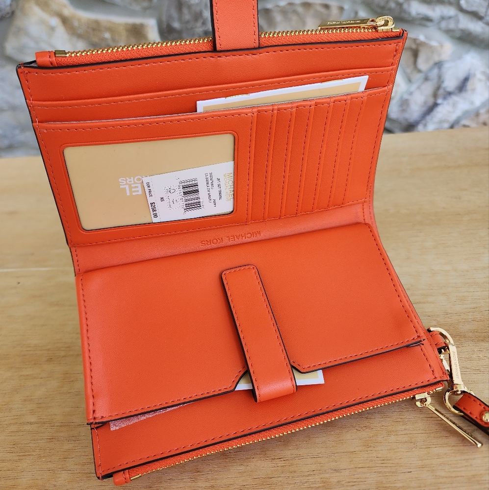 Michael Kors Jet Set Logo Double Zip Wristlet Orange - Picture 3 of 6